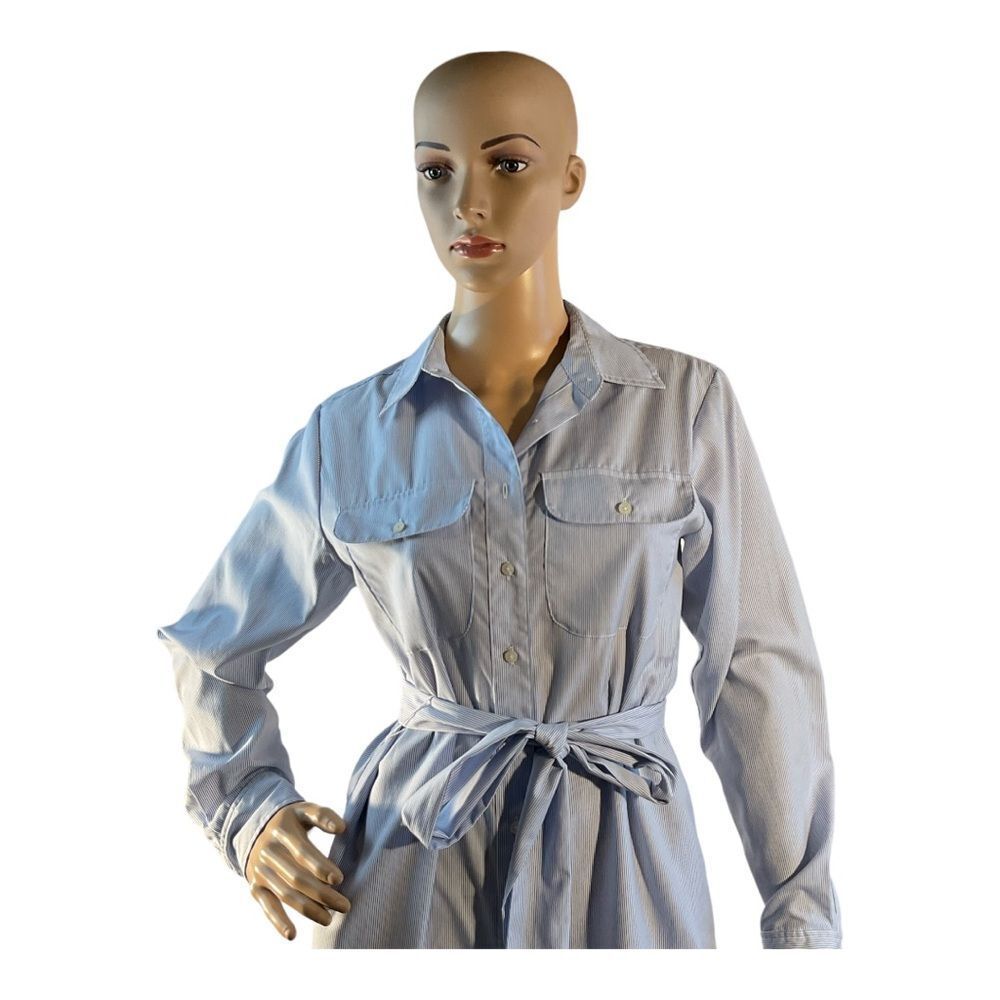 Lauren Ralph Lauren Women's Size 2 Belted Blue White Stripe Midi Dress. - Picture 2 of 15